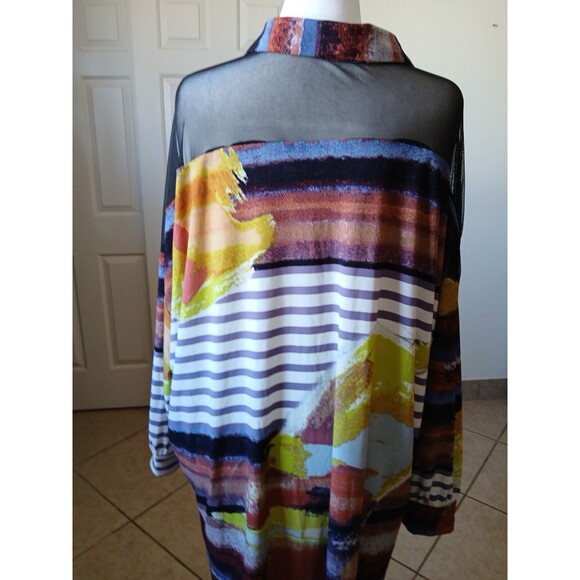 Attitudes by Renee Como Jersey Mesh Shoulder Top Plus Size 3X Printed Tee Shirt - Picture 3 of 16